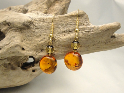 Earrings Cognac Color Candy and Green Globe: click to enlarge
