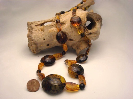 Unique Long Amber Composition Necklace: click to enlarge