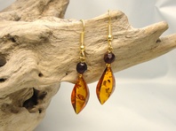 Earrings Cognac Color Almonds with Faceted Bead 