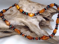 Necklace Almonds Cognac Short, with Turqoise